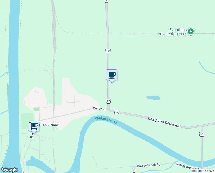 map of restaurants, bars, coffee shops, grocery stores, and more near 1463 Allanport Road in Thorold