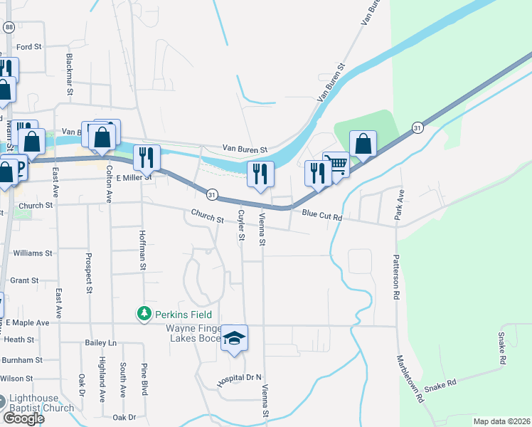 map of restaurants, bars, coffee shops, grocery stores, and more near 701 Church Street in Newark
