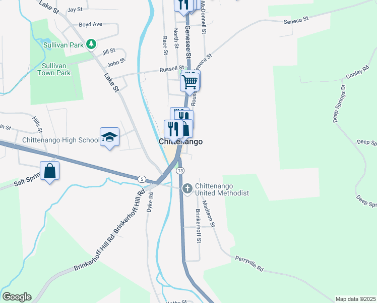 map of restaurants, bars, coffee shops, grocery stores, and more near 204 Genesee Street in Chittenango