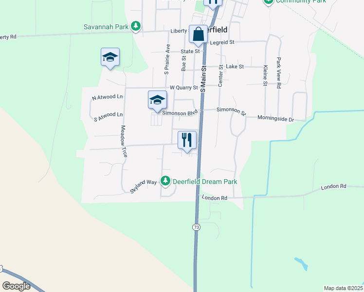 map of restaurants, bars, coffee shops, grocery stores, and more near 109 Washburn Road in Deerfield