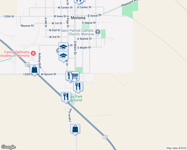 map of restaurants, bars, coffee shops, grocery stores, and more near 308 East Spruce Street in Monona