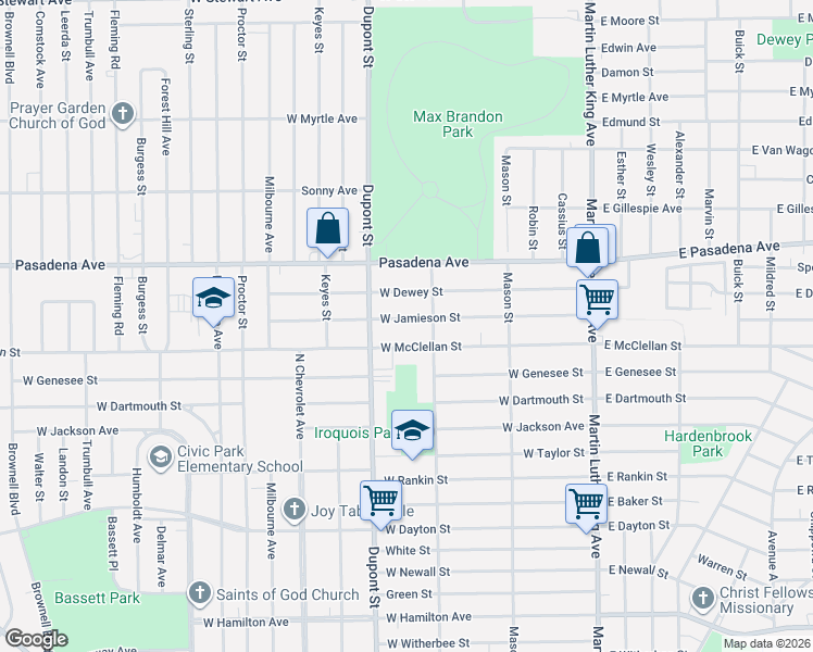 map of restaurants, bars, coffee shops, grocery stores, and more near 522 West McClellan Street in Flint