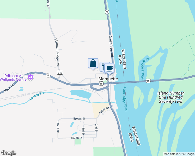 map of restaurants, bars, coffee shops, grocery stores, and more near 133 Edgar Street in McGregor