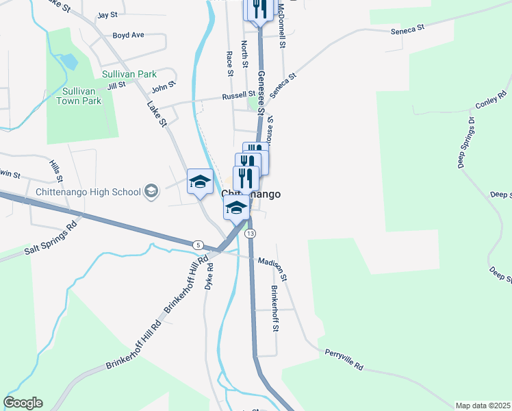map of restaurants, bars, coffee shops, grocery stores, and more near 204 Genesee Street in Chittenango