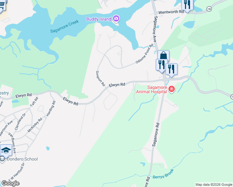 map of restaurants, bars, coffee shops, grocery stores, and more near 3 Regina Road in Portsmouth