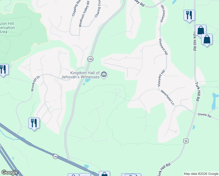 map of restaurants, bars, coffee shops, grocery stores, and more near 56 Neuchatel Lane in Fairport