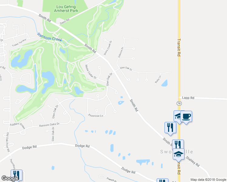 map of restaurants, bars, coffee shops, grocery stores, and more near 92 Periwinkle Court in East Amherst