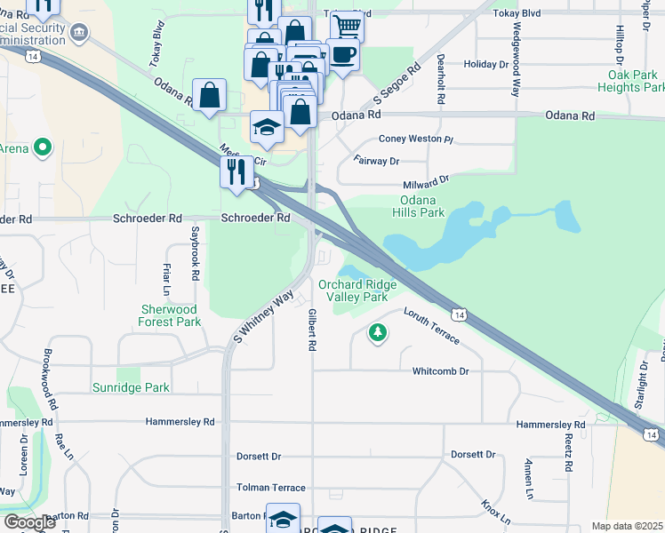 map of restaurants, bars, coffee shops, grocery stores, and more near 905 South Whitney Way in Madison