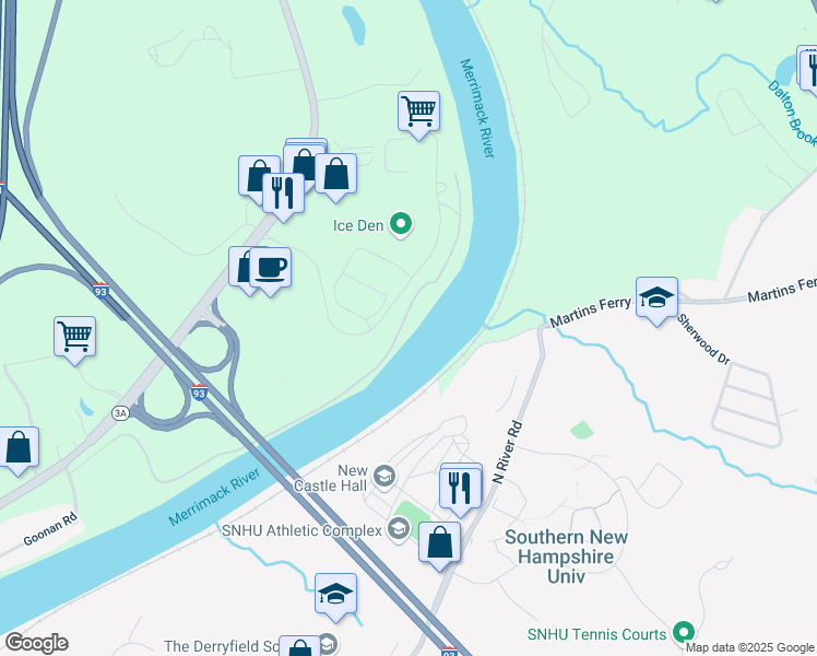 map of restaurants, bars, coffee shops, grocery stores, and more near 55 Kimball Drive in Hooksett