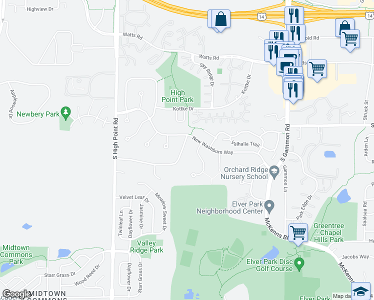 map of restaurants, bars, coffee shops, grocery stores, and more near 7433 Welton Drive in Madison