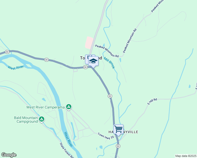 map of restaurants, bars, coffee shops, grocery stores, and more near 1939 Vermont 30 in Townshend