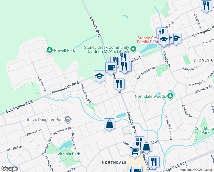map of restaurants, bars, coffee shops, grocery stores, and more near 660 Garibaldi Avenue in London
