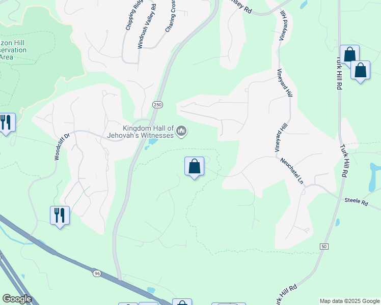 map of restaurants, bars, coffee shops, grocery stores, and more near 58 Neuchatel Lane in Fairport