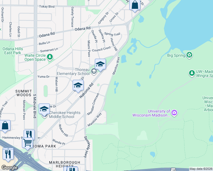 map of restaurants, bars, coffee shops, grocery stores, and more near 4006 Mandan Crescent in Madison
