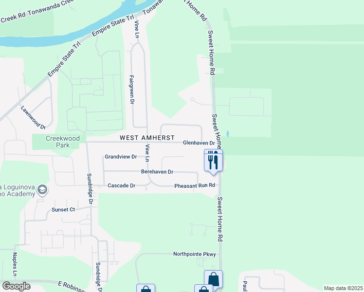 map of restaurants, bars, coffee shops, grocery stores, and more near 66 Glenhaven Drive in Buffalo