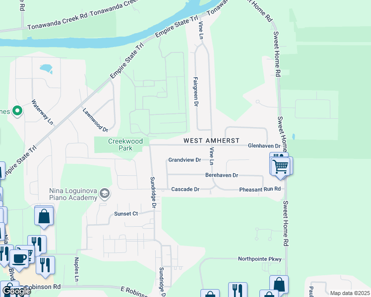 map of restaurants, bars, coffee shops, grocery stores, and more near 199 Glenhaven Drive in Buffalo