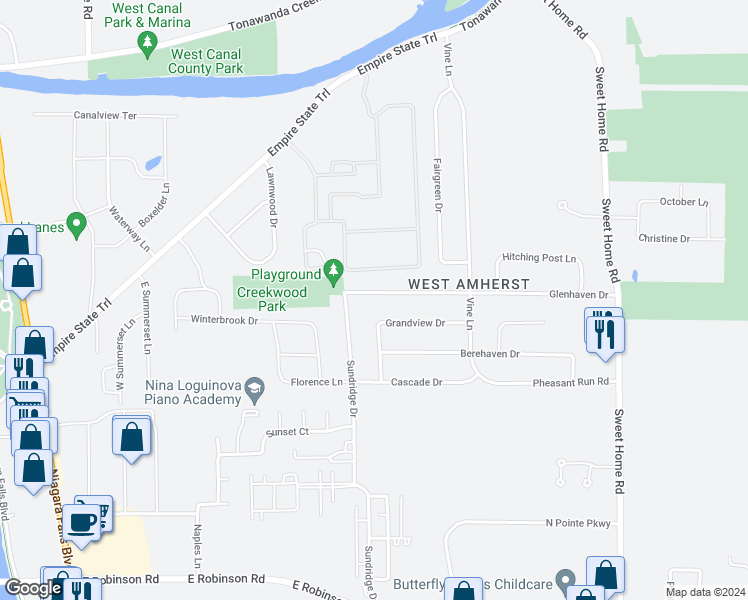 map of restaurants, bars, coffee shops, grocery stores, and more near 247 Glenhaven Drive in Buffalo