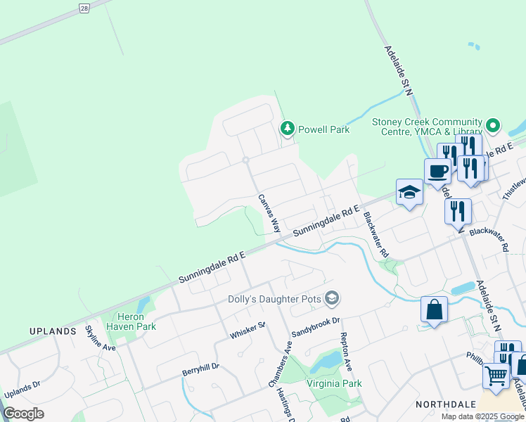 map of restaurants, bars, coffee shops, grocery stores, and more near 705 Eclipse Walk in London