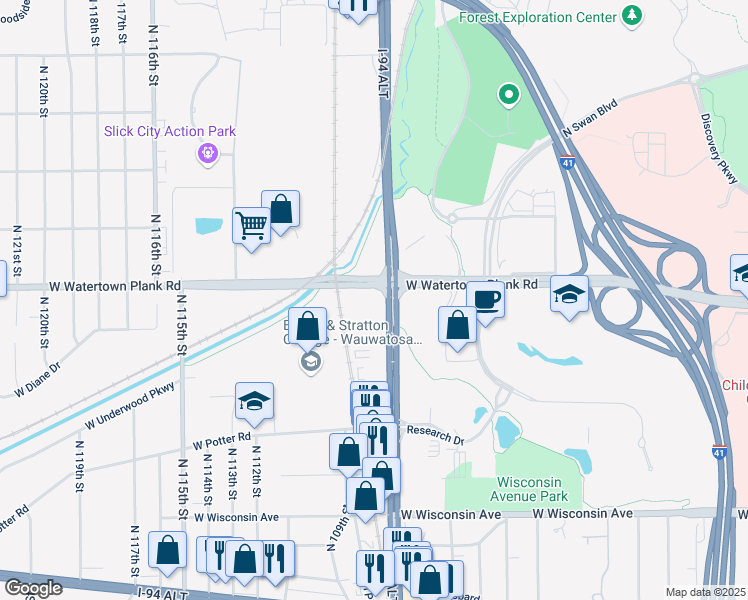 map of restaurants, bars, coffee shops, grocery stores, and more near 1155 North Mayfair Road in Wauwatosa