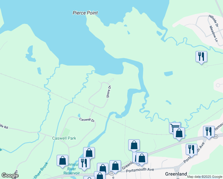 map of restaurants, bars, coffee shops, grocery stores, and more near 14 Shore Drive in Greenland