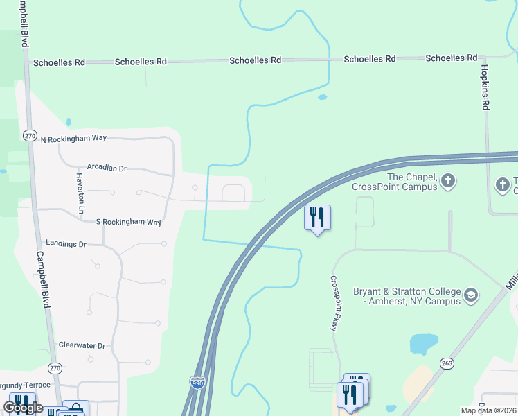 map of restaurants, bars, coffee shops, grocery stores, and more near 74 Ashdale Circle in Buffalo
