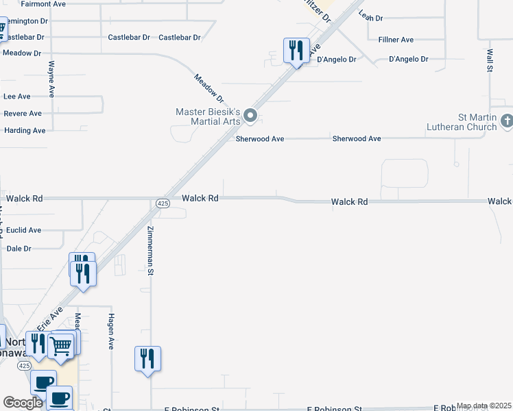 map of restaurants, bars, coffee shops, grocery stores, and more near 991 Walck Road in North Tonawanda