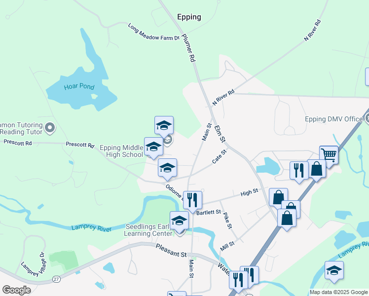 map of restaurants, bars, coffee shops, grocery stores, and more near 232 Main Street in Epping