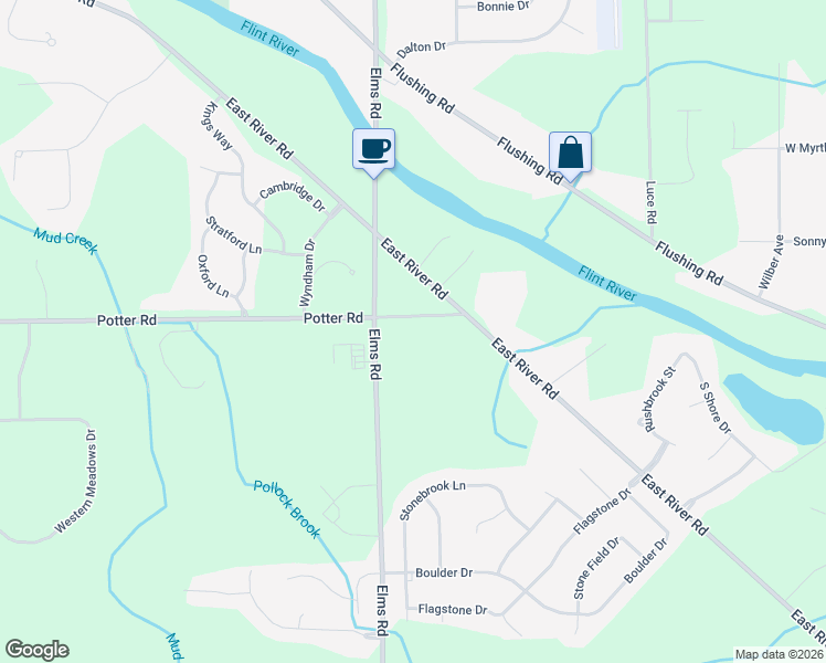 map of restaurants, bars, coffee shops, grocery stores, and more near 6469 Potter Road in Flushing