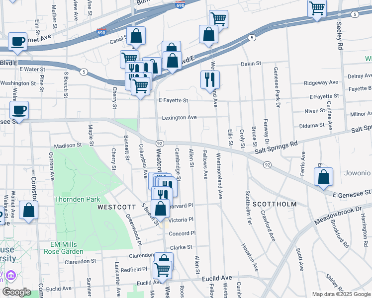 map of restaurants, bars, coffee shops, grocery stores, and more near in Syracuse