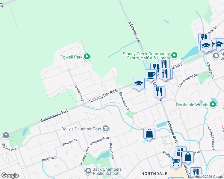 map of restaurants, bars, coffee shops, grocery stores, and more near 865 Kleinburg Drive in London