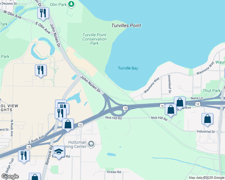 map of restaurants, bars, coffee shops, grocery stores, and more near 960 John Nolen Drive in Madison