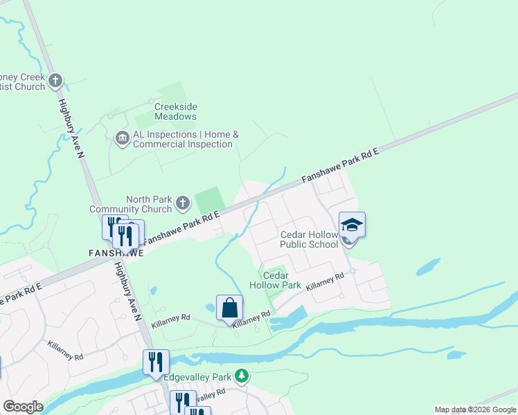 map of restaurants, bars, coffee shops, grocery stores, and more near 1733 O'Hanlan Cross in London