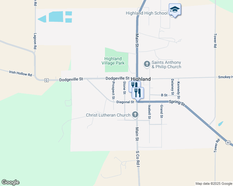 map of restaurants, bars, coffee shops, grocery stores, and more near 529 Stone Street in Highland