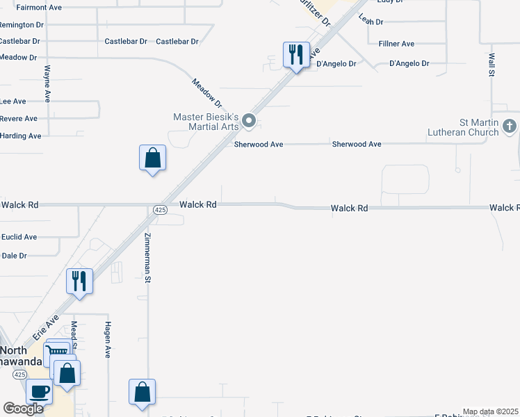 map of restaurants, bars, coffee shops, grocery stores, and more near 991 Walck Road in North Tonawanda