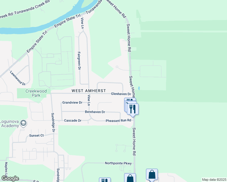 map of restaurants, bars, coffee shops, grocery stores, and more near 66 Glenhaven Drive in Buffalo