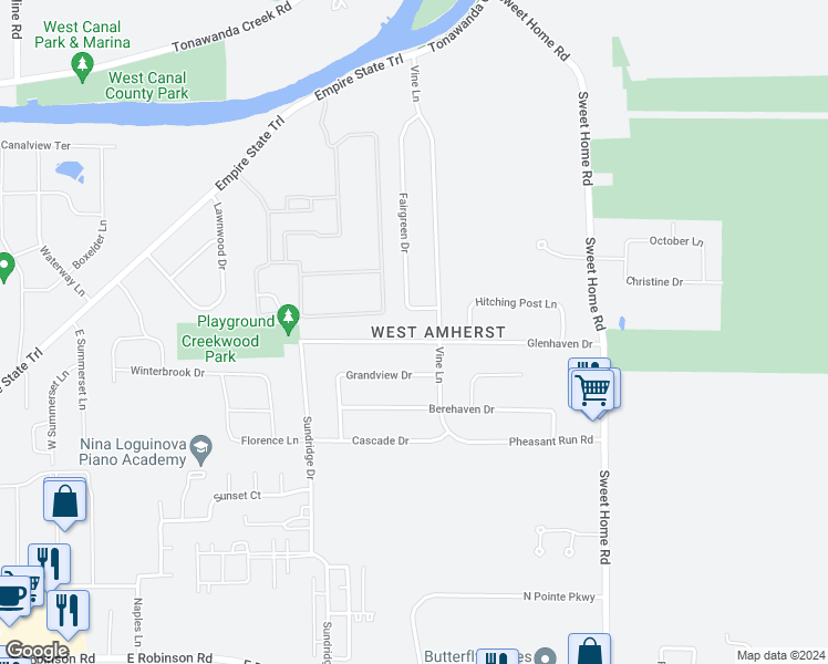 map of restaurants, bars, coffee shops, grocery stores, and more near 168 Glenhaven Dr in Buffalo