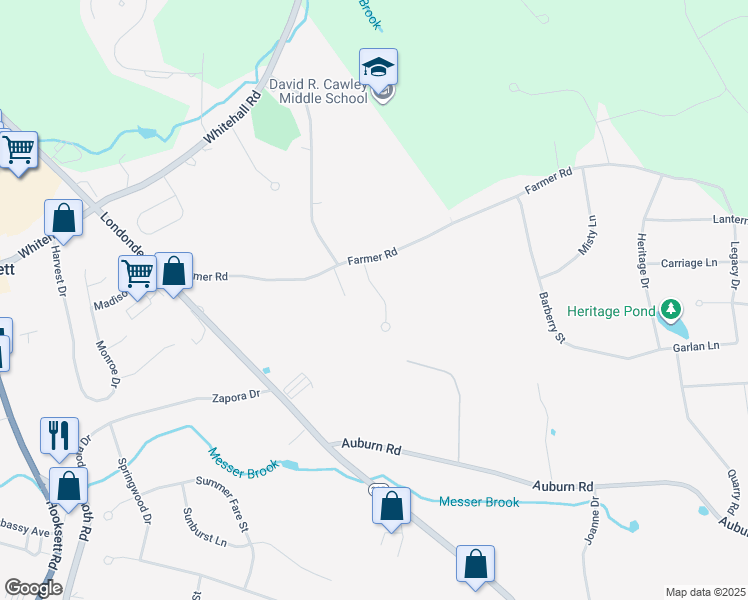 map of restaurants, bars, coffee shops, grocery stores, and more near 7 Greystone Terrace in Hooksett