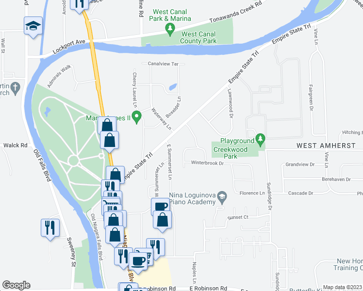 map of restaurants, bars, coffee shops, grocery stores, and more near 154 Corsica Way in Amherst