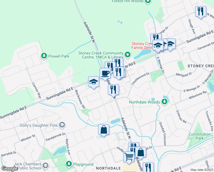 map of restaurants, bars, coffee shops, grocery stores, and more near 680 Garibaldi Avenue in London