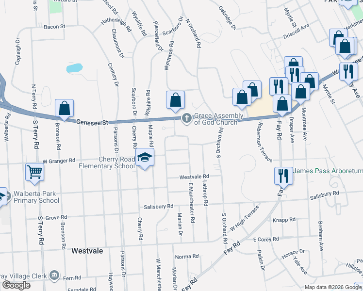 map of restaurants, bars, coffee shops, grocery stores, and more near 132 East Manchester Road in Syracuse