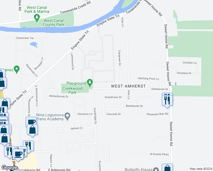 map of restaurants, bars, coffee shops, grocery stores, and more near 240 Glenhaven Drive in Buffalo