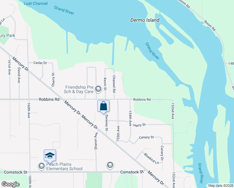 map of restaurants, bars, coffee shops, grocery stores, and more near 15230 Channel Road in Grand Haven