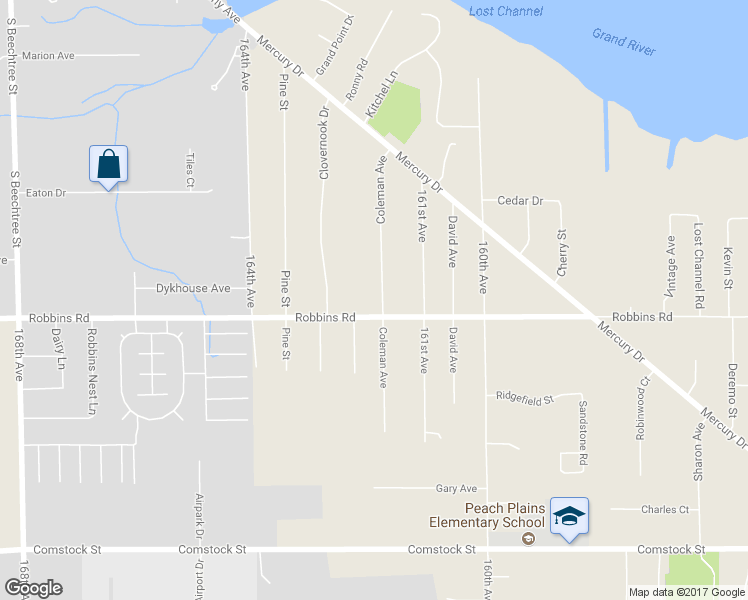 map of restaurants, bars, coffee shops, grocery stores, and more near 15235 Coleman Avenue in Grand Haven