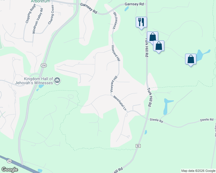 map of restaurants, bars, coffee shops, grocery stores, and more near 59 Vineyard Hill in Fairport