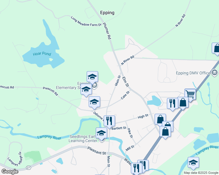 map of restaurants, bars, coffee shops, grocery stores, and more near 244 Main Street in Epping