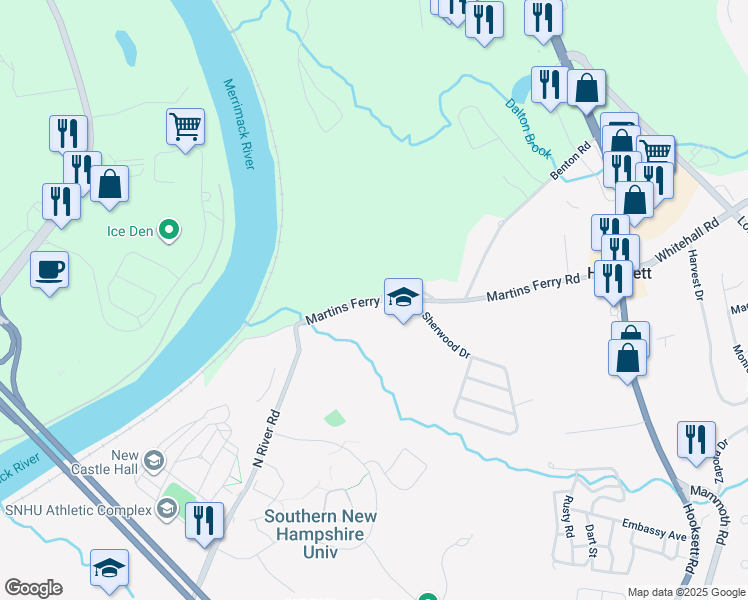 map of restaurants, bars, coffee shops, grocery stores, and more near 85 Cemetery Road in Hooksett
