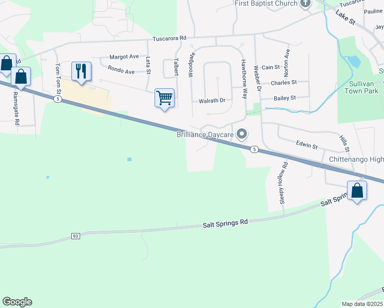 map of restaurants, bars, coffee shops, grocery stores, and more near 511 West Genesee Street in Chittenango