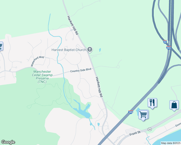 map of restaurants, bars, coffee shops, grocery stores, and more near 640 Hackett Hill Road in Manchester