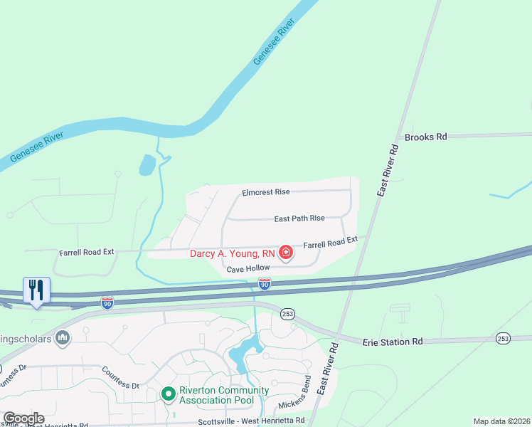 map of restaurants, bars, coffee shops, grocery stores, and more near 68 East Path Rise in West Henrietta