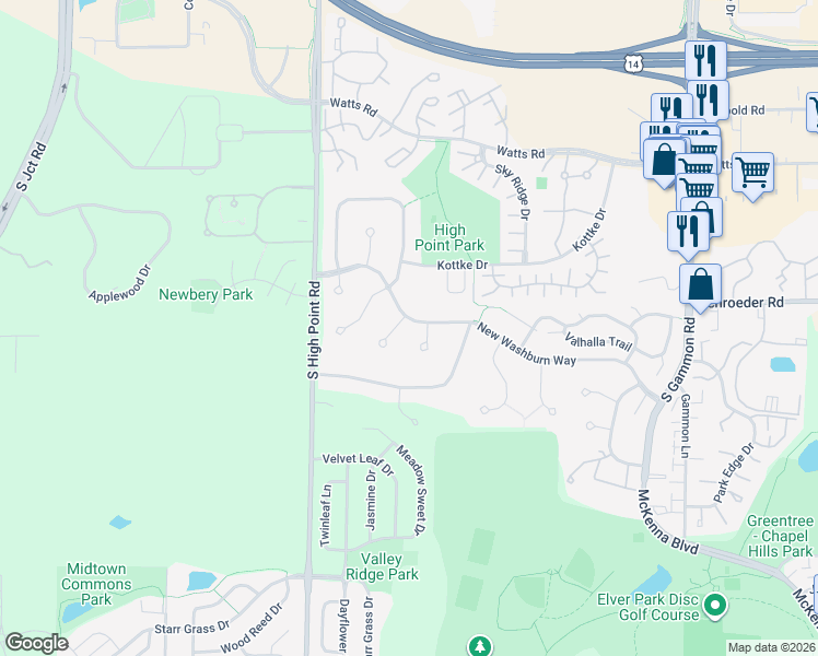 map of restaurants, bars, coffee shops, grocery stores, and more near 7441 New Washburn Way in Madison